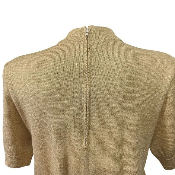 St. John Basics Gold Metallic Santana Knit Mock Neck  Sweater Top sz small‎ VTG - Picture 6 of 10